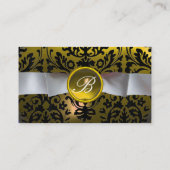 DAMASK MONOGRAM wit lint zwart geel Visitekaartje (Achterkant)