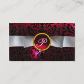 DAMASK MONOGRAM wit lint zwart rood bordeaux Visitekaartje (Achterkant)