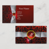 DAMASK MONOGRAM wit lint zwart rood Visitekaartje (Voorkant / Achterkant)