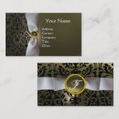 DAMASK MONOGRAM witte lint zwarte grijs Visitekaartje (Voorkant / Achterkant)