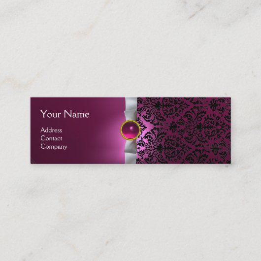 DAMASK MONOGRAM, witte roze lint Mini Visitekaartje (Voorkant)