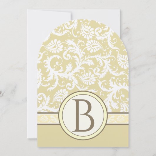 Damask Monogram Yellow Gray Wedding Invitation Kaart (Achterkant)