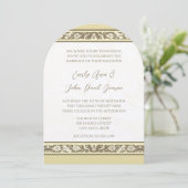 Damask Monogram Yellow Gray Wedding Invitation Kaart (Staand voorkant)