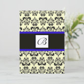 DAMASK MONOGRAM, zwart en wit,blauw goud metaalgla Kaart (Staand voorkant)