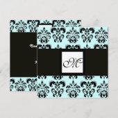 DAMASK MONOGRAM,zwart en wit,blauw Kaart (Voorkant / Achterkant)