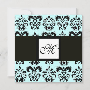 DAMASK MONOGRAM,zwart en wit,blauw Kaart
