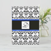 DAMASK MONOGRAM,zwart en wit,blauw Kaart (Staand voorkant)