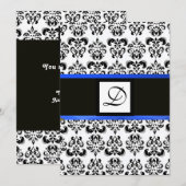 DAMASK MONOGRAM,zwart en wit,blauw Kaart (Voorkant / Achterkant)