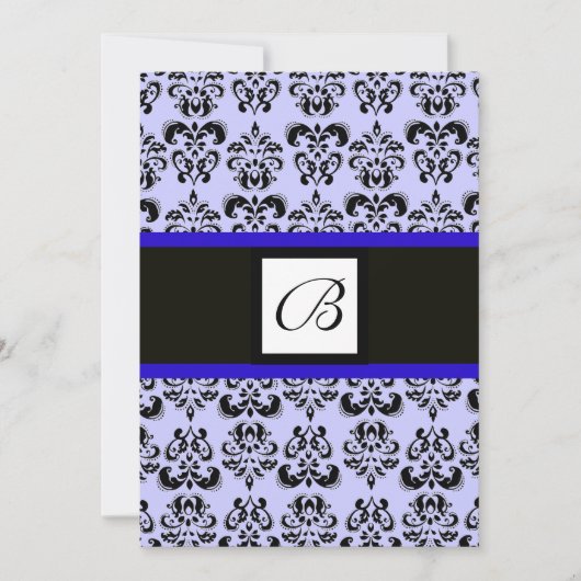 DAMASK MONOGRAM, zwart en wit, blauw Kaart (Voorkant)