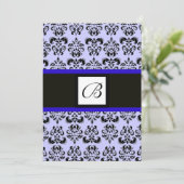 DAMASK MONOGRAM, zwart en wit, blauw Kaart (Staand voorkant)