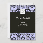 DAMASK MONOGRAM, zwart en wit, blauw Kaart (Achterkant)