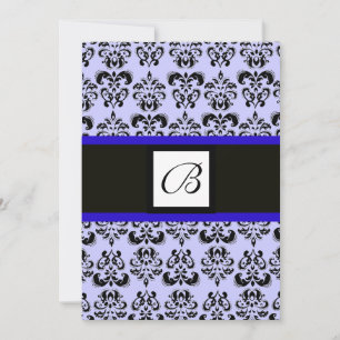 DAMASK MONOGRAM, zwart en wit, blauw Kaart