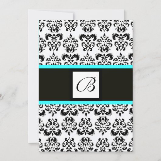 DAMASK MONOGRAM,zwart en wit,blauw turquoise Kaart (Voorkant)