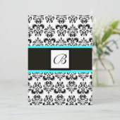 DAMASK MONOGRAM,zwart en wit,blauw turquoise Kaart (Staand voorkant)