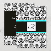 DAMASK MONOGRAM,zwart en wit,blauw turquoise Kaart (Voorkant / Achterkant)