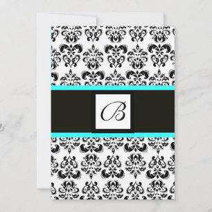 DAMASK MONOGRAM,zwart en wit,blauw turquoise Kaart