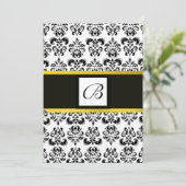 DAMASK MONOGRAM, zwart en wit, geel Kaart (Staand voorkant)