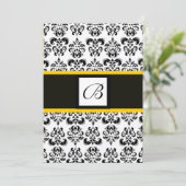 DAMASK MONOGRAM, zwart en wit, geel Kaart (Staand voorkant)