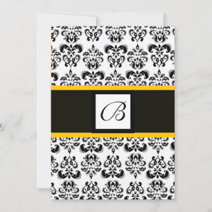 DAMASK MONOGRAM,zwart en wit,geel Kaart