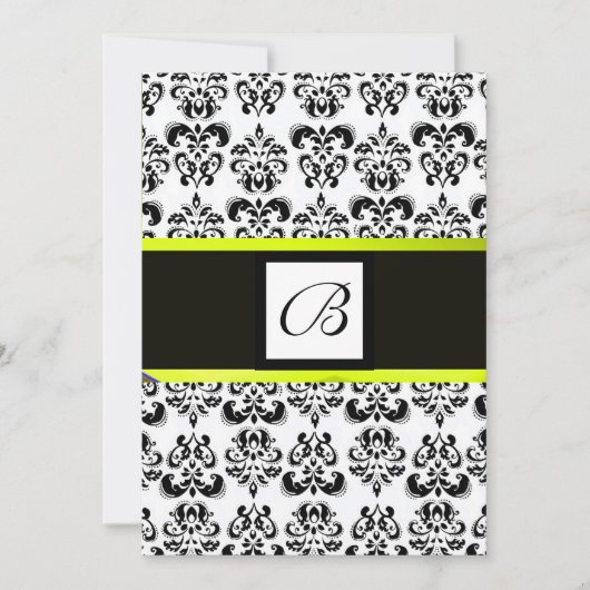 DAMASK MONOGRAM,zwart en wit,geel Kaart (Voorkant)