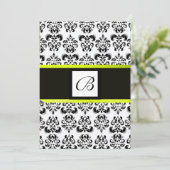 DAMASK MONOGRAM,zwart en wit,geel Kaart (Staand voorkant)