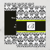 DAMASK MONOGRAM,zwart en wit,geel Kaart (Voorkant / Achterkant)