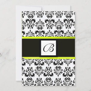 DAMASK MONOGRAM,zwart en wit,geel Kaart