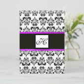 DAMASK MONOGRAM, zwart en wit, paars Kaart (Staand voorkant)