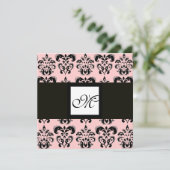 DAMASK MONOGRAM,zwart en wit,roze Kaart (Staand voorkant)