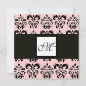 DAMASK MONOGRAM,zwart en wit,roze Kaart (Voorkant)