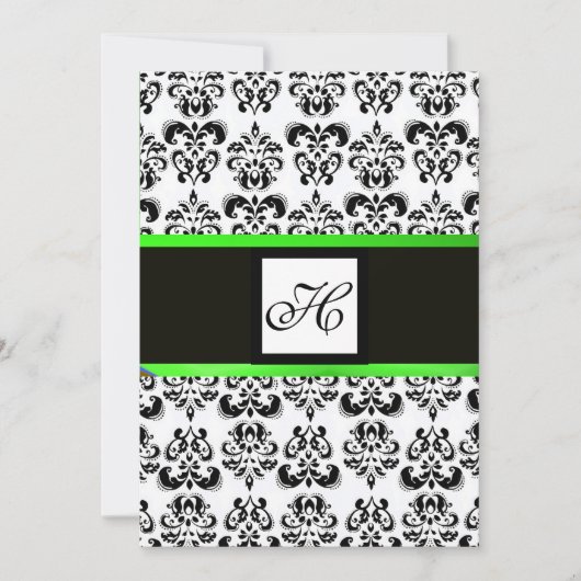 DAMASK MONOGRAM, zwart en wit, smaragdgroen Kaart (Voorkant)