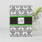 DAMASK MONOGRAM, zwart en wit, smaragdgroen Kaart (Staand voorkant)
