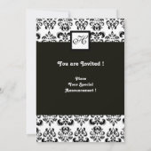 DAMASK MONOGRAM, zwart en wit, smaragdgroen Kaart (Achterkant)