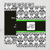 DAMASK MONOGRAM, zwart en wit, smaragdgroen Kaart (Voorkant / Achterkant)