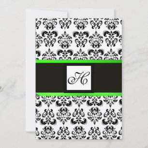 DAMASK MONOGRAM, zwart en wit, smaragdgroen Kaart