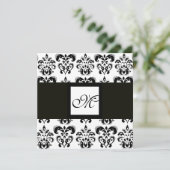 DAMASK MONOGRAM, zwart en wit, zilver metaal Kaart (Staand voorkant)