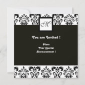 DAMASK MONOGRAM, zwart en wit, zilver metaal Kaart (Achterkant)