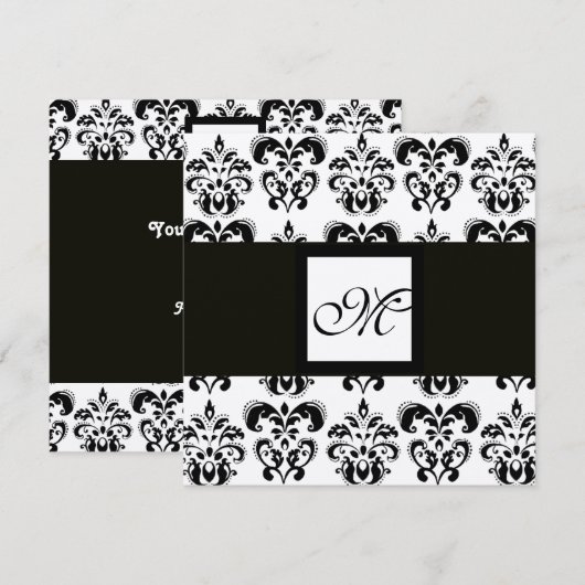 DAMASK MONOGRAM, zwart en wit, zilver metaal Kaart (Voorkant / Achterkant)