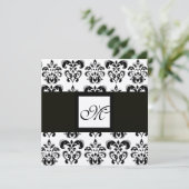 DAMASK MONOGRAM, zwart en wit, zilver metaal Kaart (Staand voorkant)