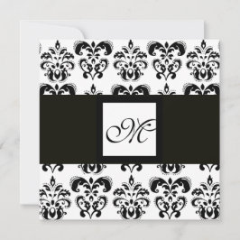 DAMASK MONOGRAM, zwart en wit, zilver metaal Kaart