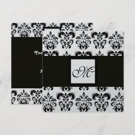 DAMASK MONOGRAM, zwart en wit, zilver metaal Kaart
