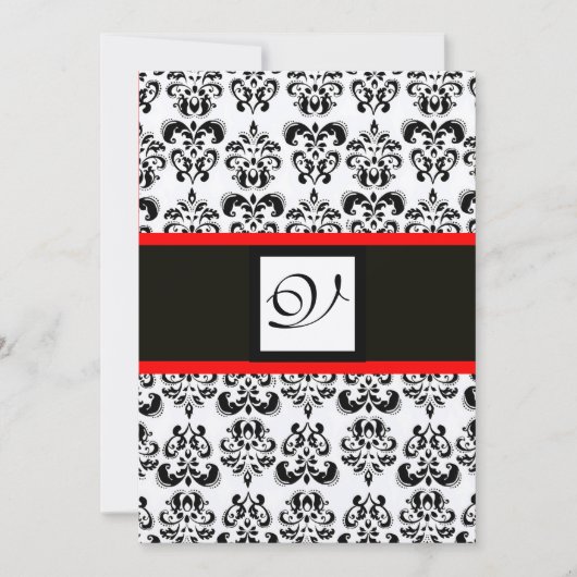 DAMASK MONOGRAM,Zwart,Wit,Rode Champagne Metaal Kaart (Voorkant)