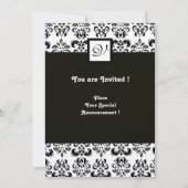 DAMASK MONOGRAM,Zwart,Wit,Rode Champagne Metaal Kaart (Achterkant)