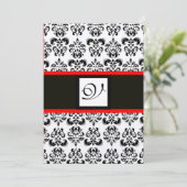 DAMASK MONOGRAM,Zwart,Wit,Rode Champagne Metaal Kaart (Staand voorkant)