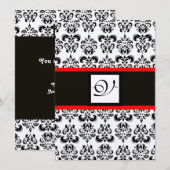 DAMASK MONOGRAM,Zwart,Wit,Rode Champagne Metaal Kaart (Voorkant / Achterkant)