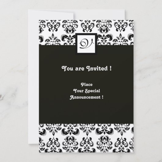 DAMASK MONOGRAM, zwart, wit, rode champagne metall Kaart (Achterkant)