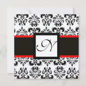 DAMASK MONOGRAM, zwart, wit, rode champagne metall Kaart (Voorkant)