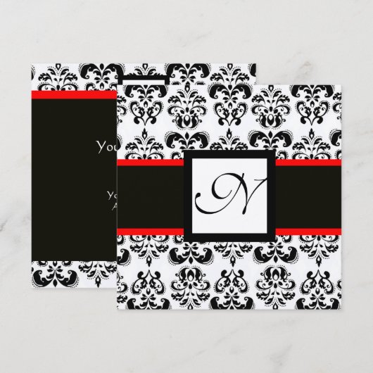 DAMASK MONOGRAM, zwart, wit, rode champagne metall Kaart (Voorkant / Achterkant)