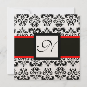 DAMASK MONOGRAM, zwart, wit, rode champagne metall Kaart
