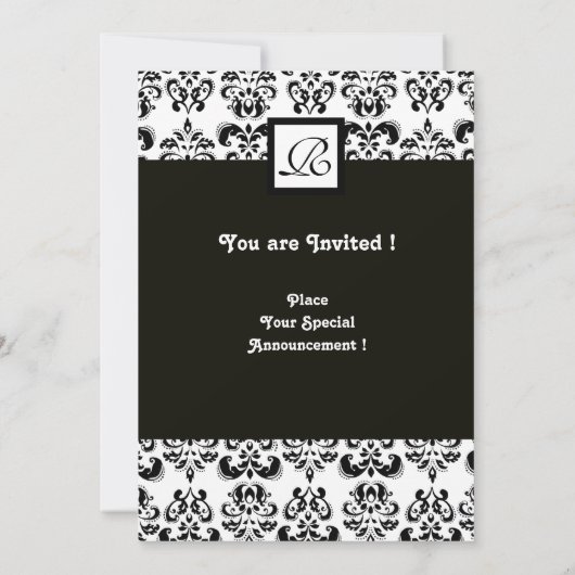 DAMASK MONOGRAM, zwart wit, rode kruit Kaart (Achterkant)